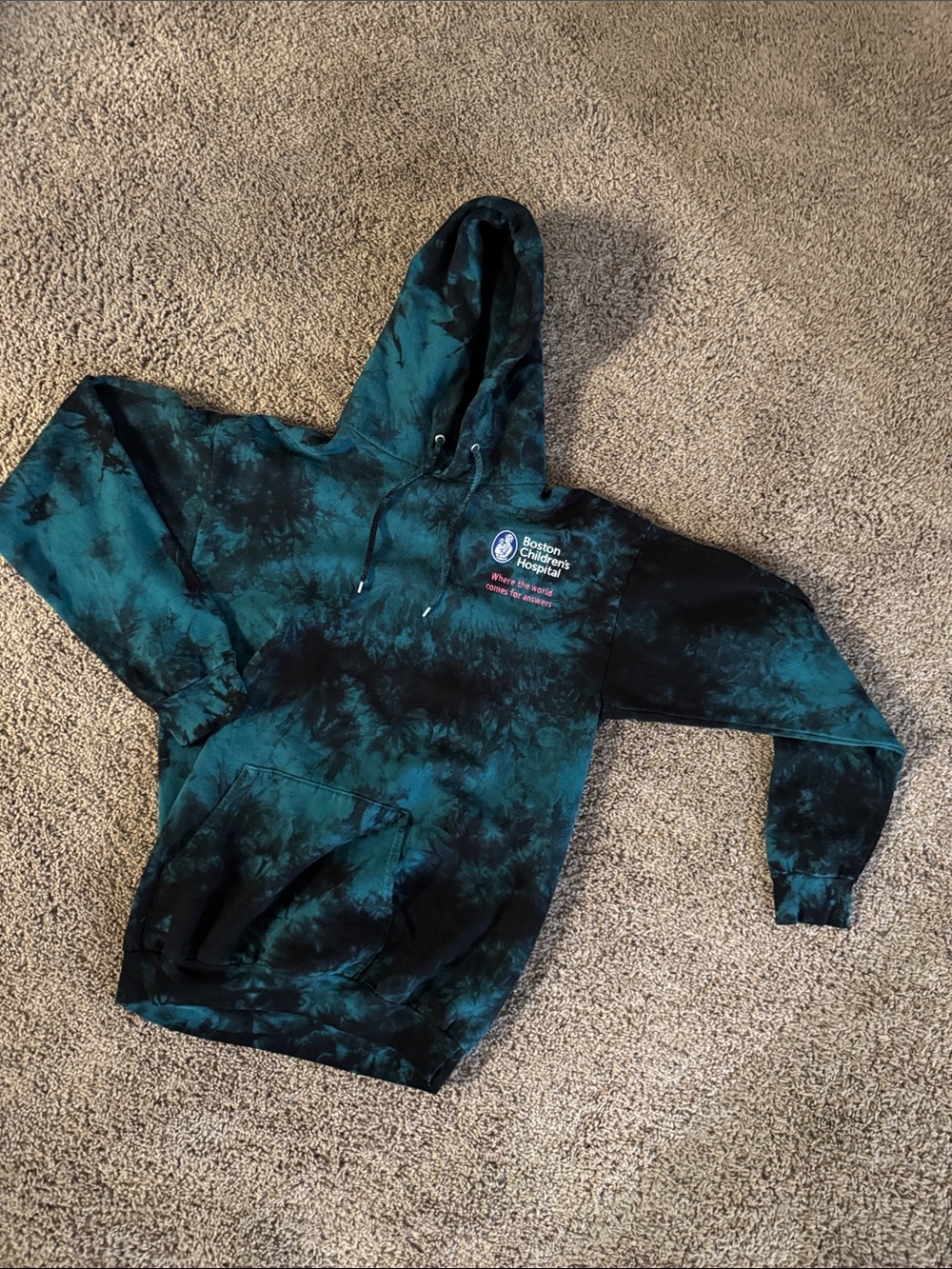 Port and Company Teal and Black Tie-Dye Crewneck Hoodie